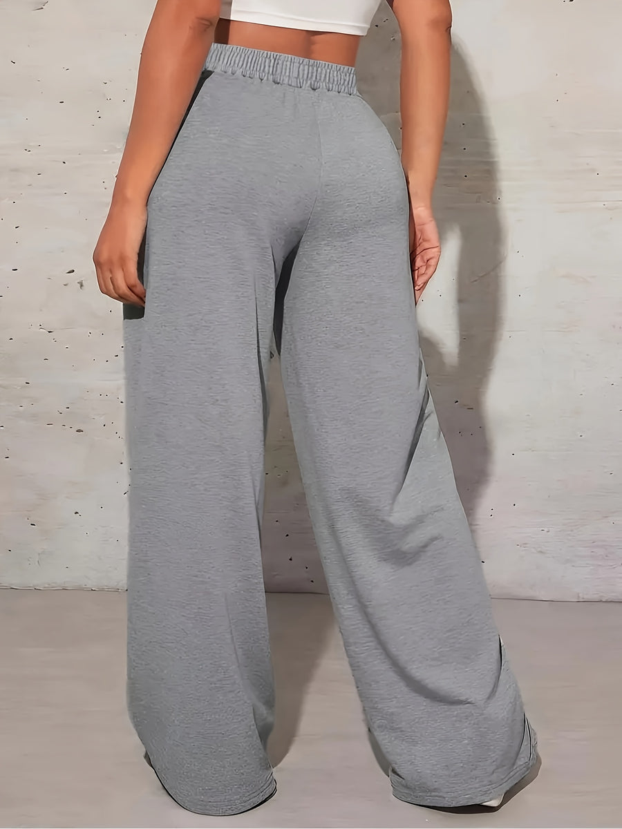 BROOKLYN NEW YORK Printed Belted Pants, Casual Long Jogging Pants with Pockets for Spring, Summer, Autumn, Women'S Wear - Grey