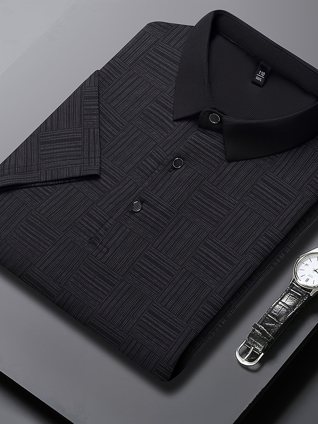 3pcs Set Upon Arrival, Men'S Summer Quick-Drying Breathable Polo Shirt, Commute Lapel Casual Top - Black