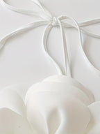 Standard Size Women's Elegant Valentine's Day Crisscross Strap Solid Color Floral Detail Ribbed Sleeveless Bodysuit - Milky