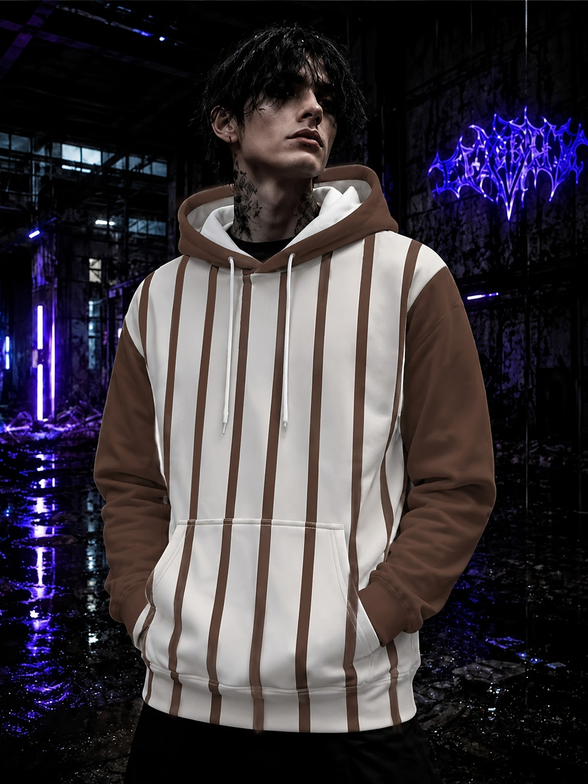 Men's Digital Printing Hoodie Striped Spliced Long Sleeve Sport Casual Jacket for Autumn Winter Outdoor Running - Mixed colors