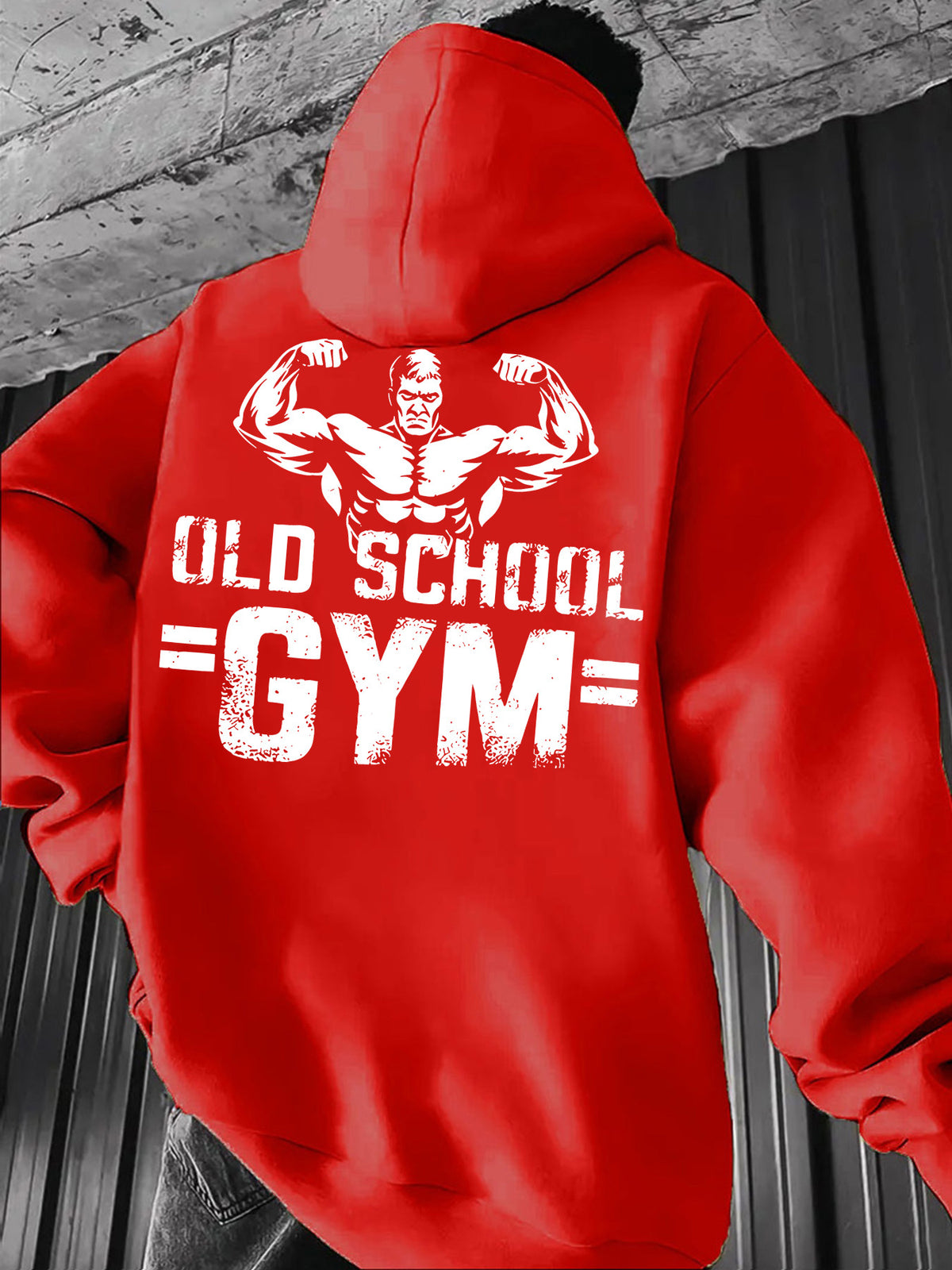 Men's Casual Sweatshirt with Letter Print, Drawstring Hood, Long Sleeve Pullover with Pocket - Red