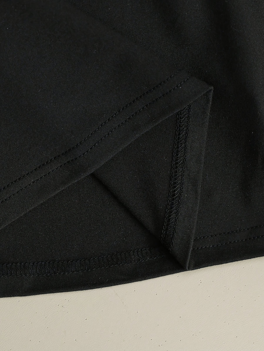 Women'S Casual Muscle Texture Patchwork T-Shirt - black plus apricot