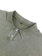 240G Heavyweight Combed Pure Men'S POLO Shirt Easy Retro Washed Loose Lapel Short Sleeve Skin-Friendly Temperament Autumn Summer Daily Commute Casual Top - Military Green