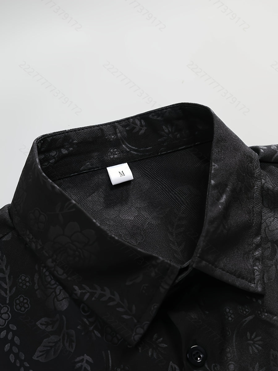 Summer Men's Casual Fashion Embossed Short Sleeve Shirt, Chinese Size, Please Check The Size Guide Carefully - Bright Black