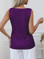Sequin V-neck Vest, Elegant and Sexy Sleeveless Top, Suitable for Summer and Spring, Women's Clothing - Dark Violet