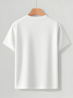 White Printed Casual T-Shirt - Stretchy Round Neck Short Sleeve Top, Suitable for Summer, Machine Washable, Comfortable for Daily Wear, Opaque Material, Stylish And Cool Summer Short Sleeve, Casual Summer T-Shirt - White