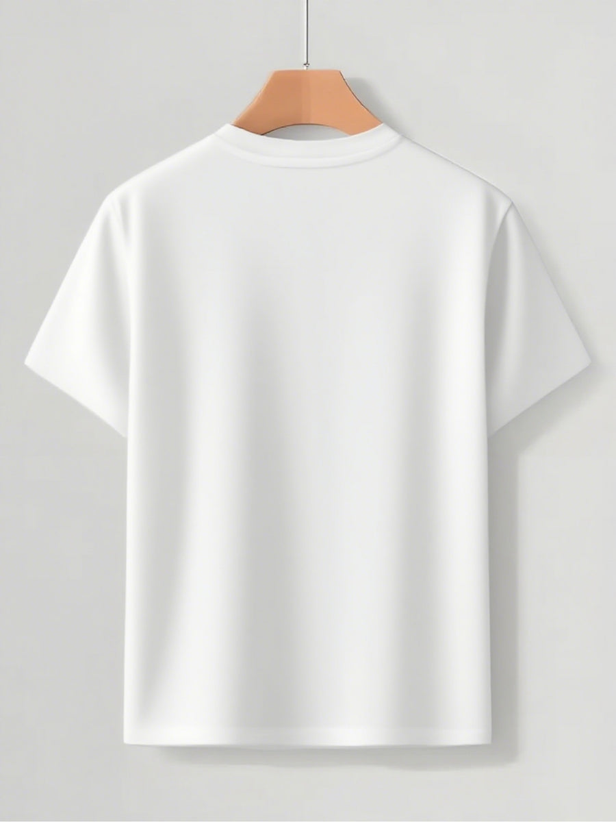 White Printed Casual T-Shirt - Stretchy Round Neck Short Sleeve Top, Suitable for Summer, Machine Washable, Comfortable for Daily Wear, Opaque Material, Stylish And Cool Summer Short Sleeve, Casual Summer T-Shirt - White