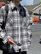 23420 Men'S Fashion Casual Plaid Small Fragrant Style Long Sleeve Shirt - Midnight Black