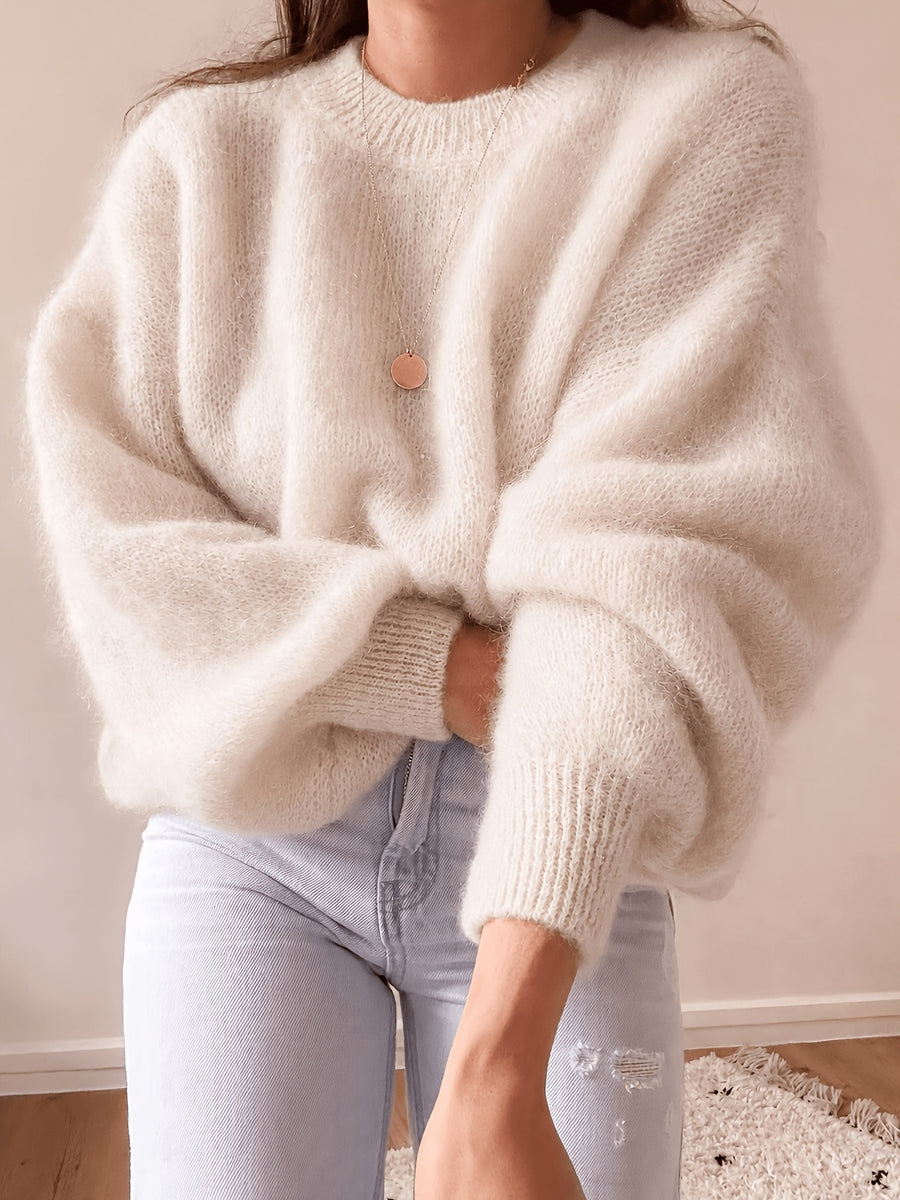 High-quality Sweater with a Soft Texture, Offering Comfortable and Loose-fitting Wear. The Elegant Design Is Suitable for Autumn and Winter Seasons, Especially for Warm Weather. Elegant Party Women's Wear, Festive Attire for Women, and Casual - Milky