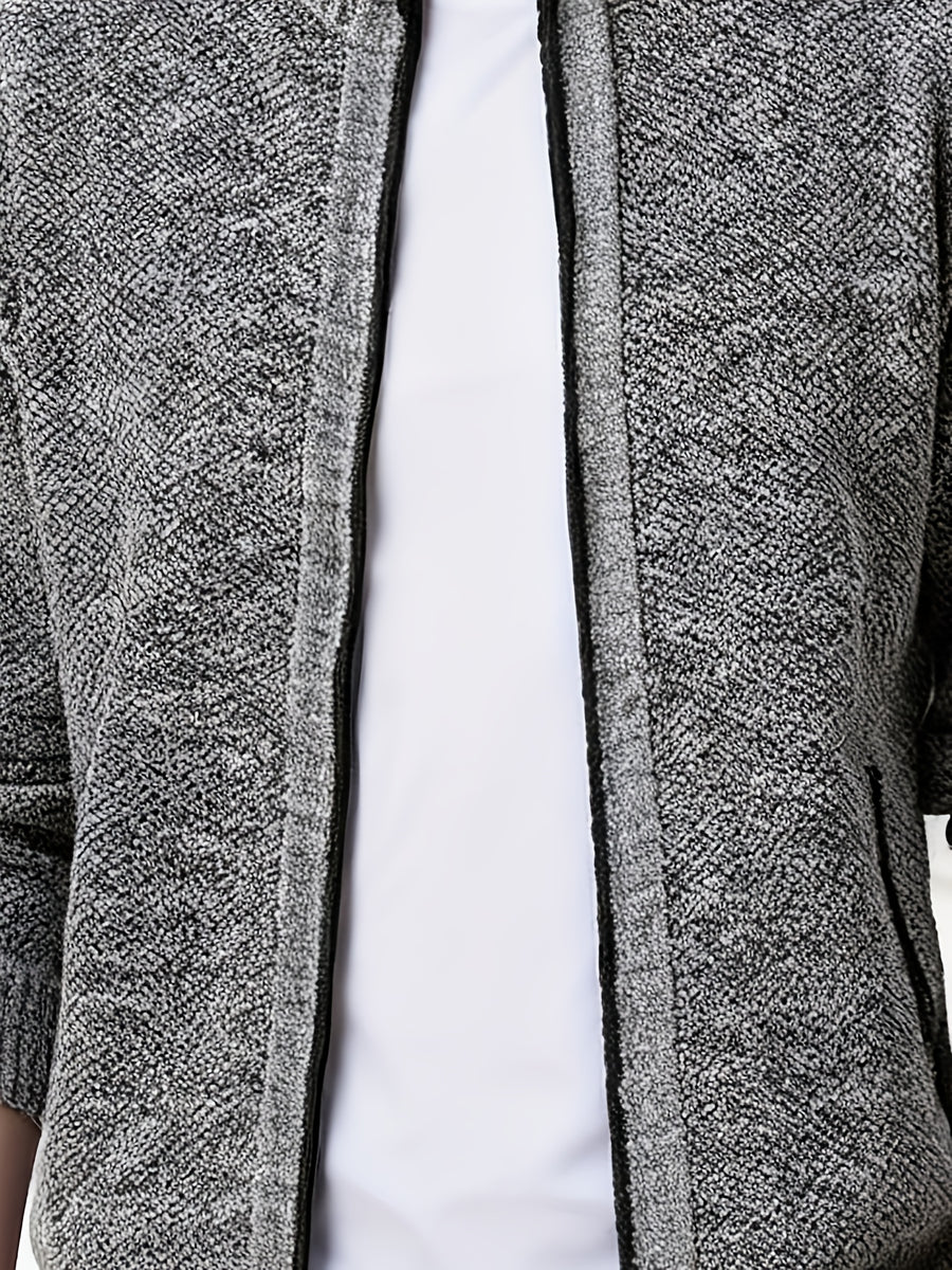 1pc Men's Knitted Cardigan Stand up Collar Jacket with Multiple Colors to Choose From, Simple and Stylish Design, Easy to Match with Shirt/T-shirt, Perfect for Commuting and Leisure, Showcasing Elegant Temperament (only One Jacket) - Light Grey