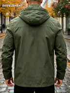 Men'S Detachable Sleeve Drawstring Hooded Multi-Pocket Utility Jacket, Reversible Wrinkle-Resistant Breathable Durable Woven Fabric, Fitted Short Length Spring Autumn City Commute Outdoor Hiking Style, Street Hiking Fishing Multi-Scene Wear - Military Green