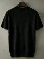 Men'S Round Neck Short Sleeve Knit Sweater Planet Easy Casual Base Layer Top - Black