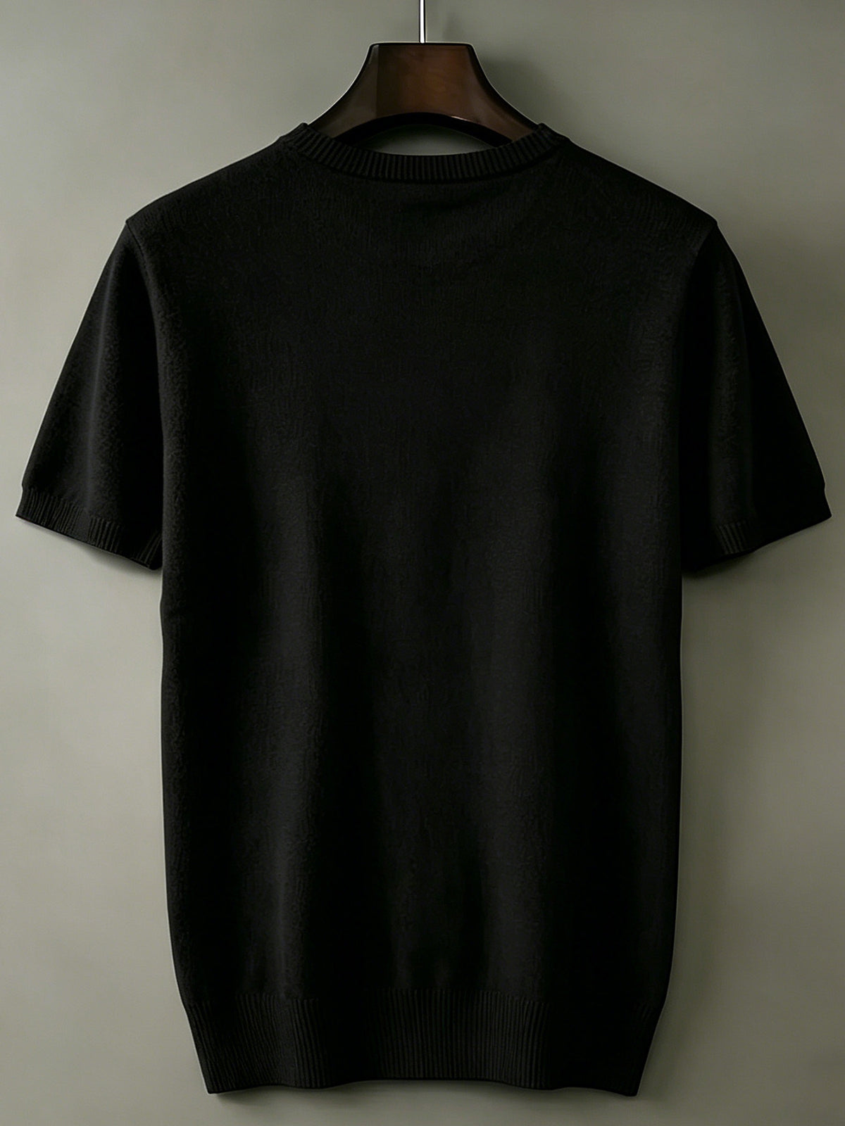 Men'S Round Neck Short Sleeve Knit Sweater Planet Easy Casual Base Layer Top - Black