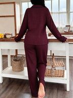 Plus Size Spring Autumn Plaid Lapel Pajama Set, Women'S Casual Comfortable Home Wear Set - Mixed colors