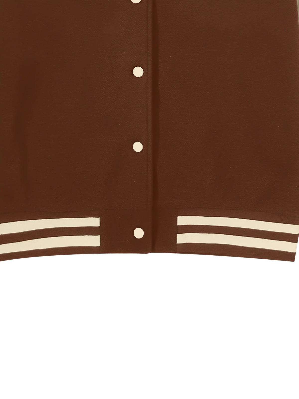Women'S Baseball Jacket, Loose Casual Color-Blocked Coat, Letter Print Top For, Versatile Cardigan for Spring And Autumn in Korean Style - Dark Brown
