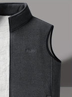 Men's Autumn Winter Casual Fleece-Lined Vest, Thickened Faux Blend Fleece Stand Collar Cardigan Vest for Outdoor and Home Wear, Warm Sleeveless Jacket Vest - Grey