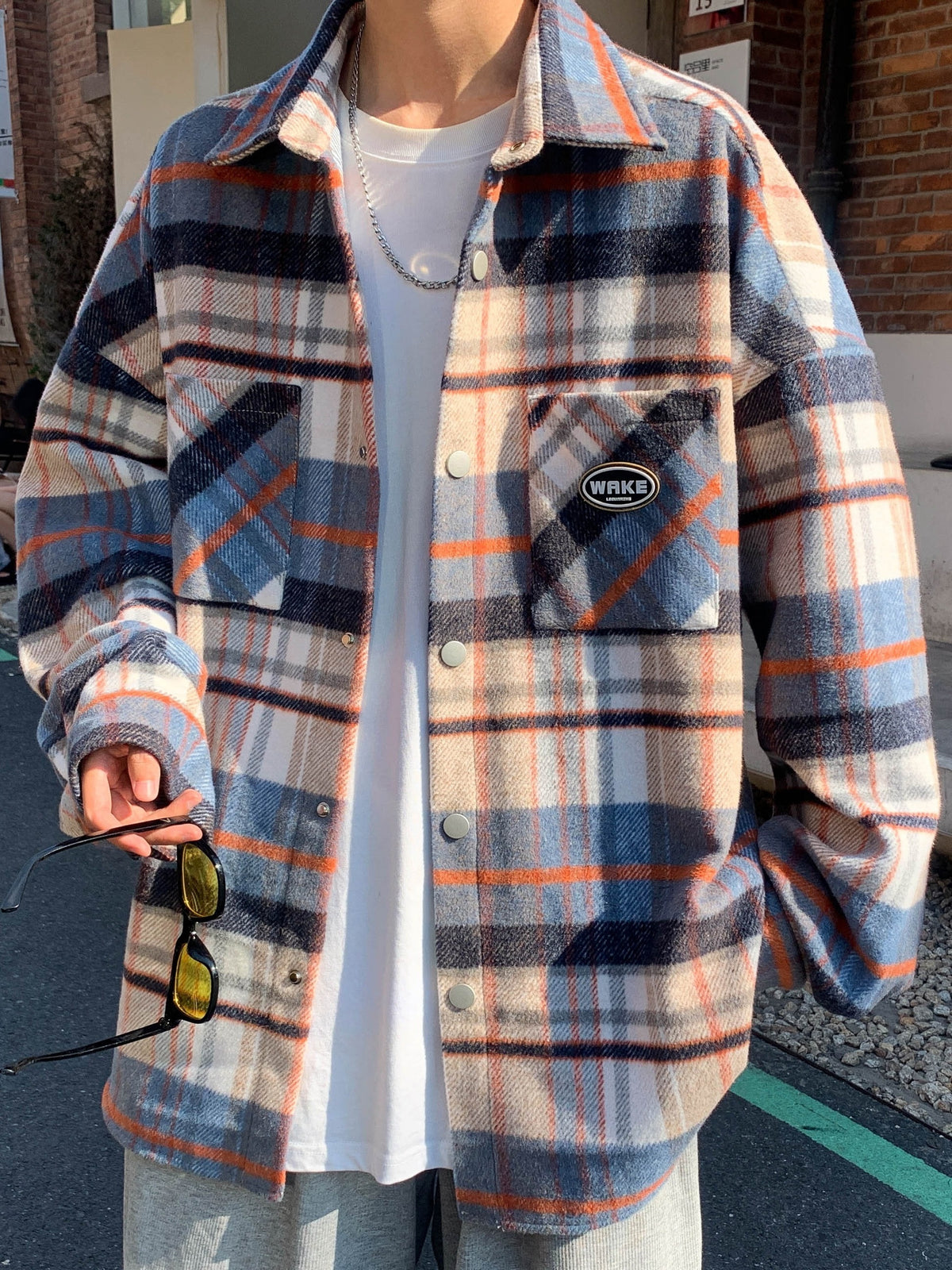 23420 Men'S Fashion Casual Plaid Small Fragrant Style Long Sleeve Shirt - Blue