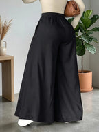 HMY Women's High-Waisted Wide-Leg Suit Pants, High-Quality Draping Fabric, Loose-Fit Straight-Leg Floor-Length Casual Trousers + Tab Lan - Black
