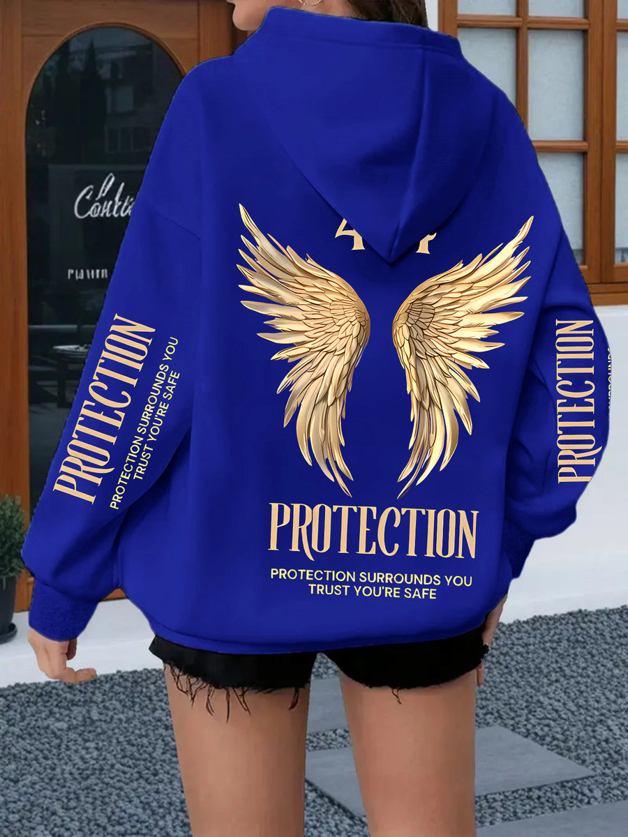 2026 Autumn/Winter New Sweatshirt (Hooded Sweatshirt Without Pockets, Women'S Style) with Animal Flowers, Letters And Other Elements Printed Fashionable And Trendy New Hooded Sweatshirt, Versatile Casual Long-Sleeved Sweatshirt - Blue