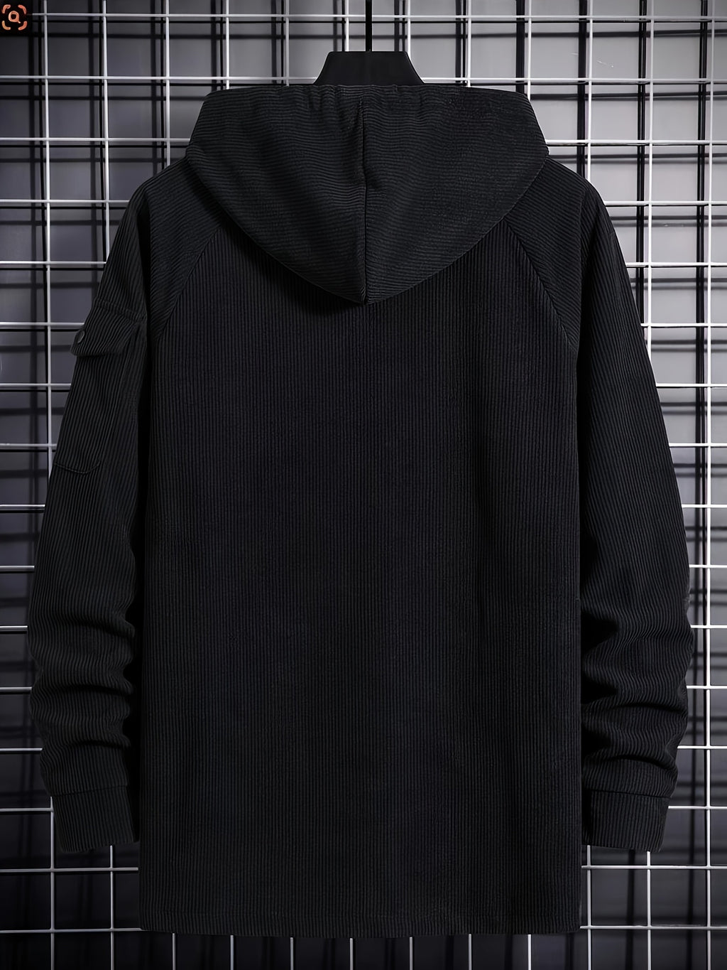 Christmas ! 1pc Men'S Corduroy Hooded Sweatshirt, Multi-Pocket Design, Retro Casual Style, Loose Fit, Ideal for Autumn/Winter Daily Outdoor Activities - Black