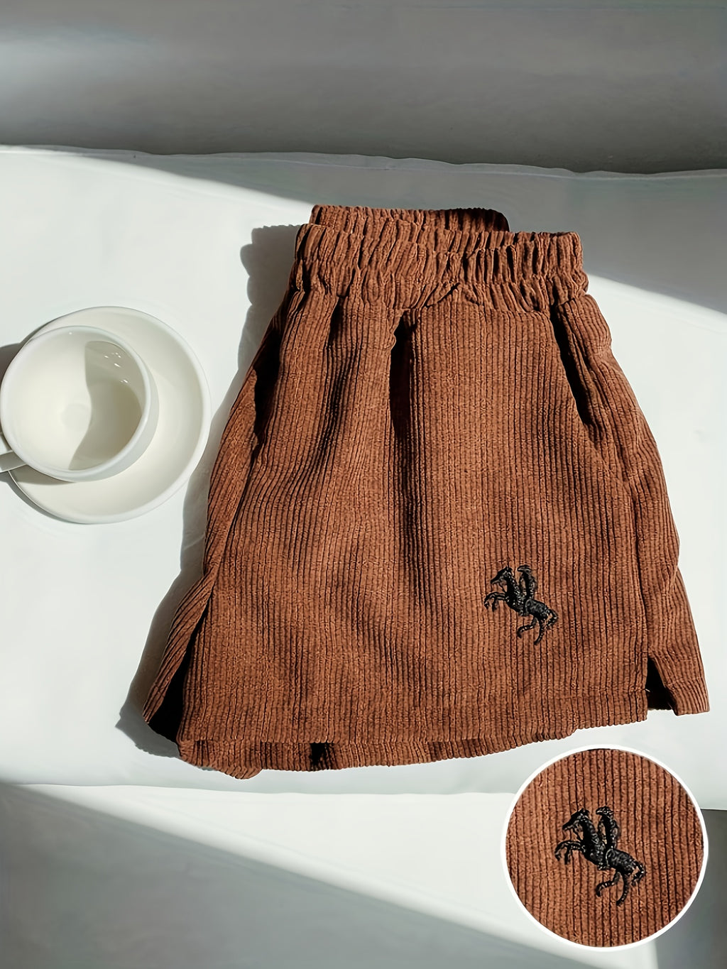 Embroidered Corduroy Shorts for Women | Casual Style, Suitable for All Seasons - Rust