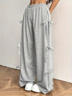 Plus Size, Plus Size Women's Casual Slacks with Bow Accents - All-Season Trousers, Straight-Leg Design, Machine Washable Solid Color Pants for Everyday Comfort - Light Grey