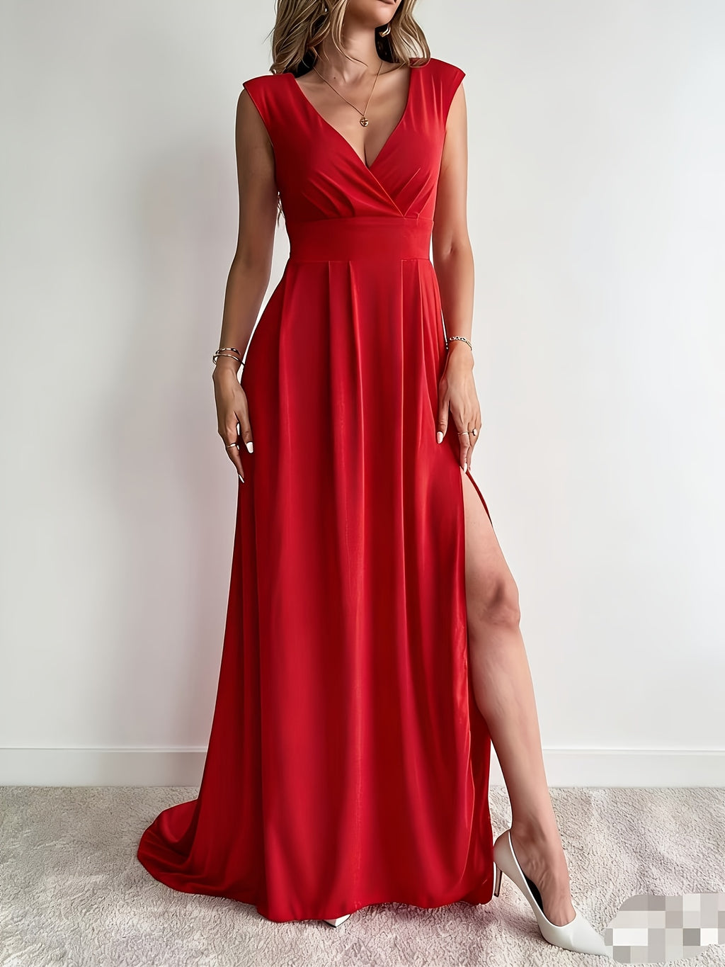 Fashionable High-end Elegant Evening Gown with Floor-length Train, Deep Red Long Dress - Red