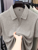 Men's Summer Lapel Polo Shirt, Slim Fit Straight Cut, Highly Forgiving Fit, Sculpts Waist and Abdominal Lines, Clean and Crisp Upper Body; Suitable for Various Occasions Including Daily Casual, Light Business Commuting, and Outdoor Outings - SINBOS - Ash
