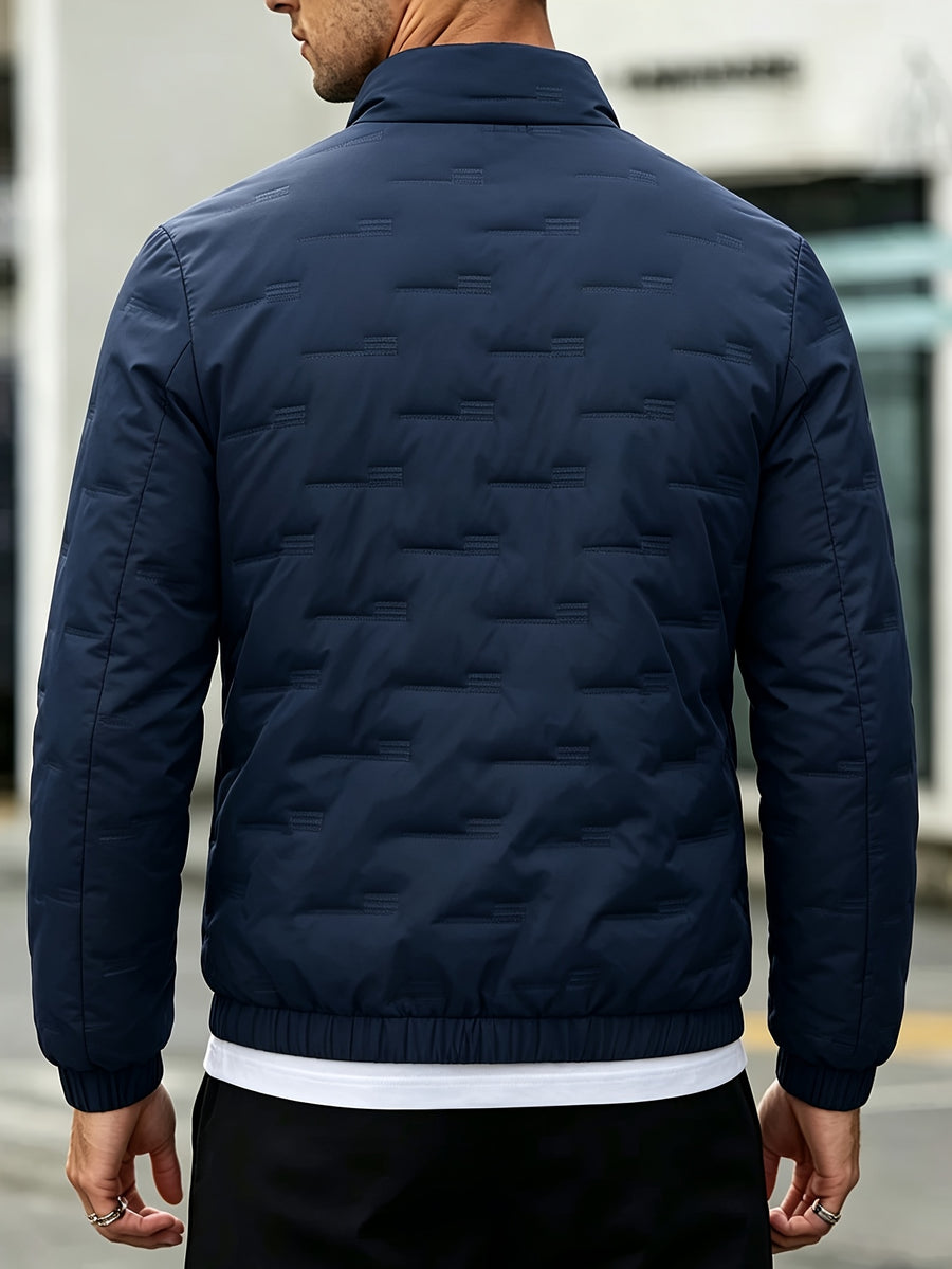 Men's Autumn/Winter Stand Collar Long Sleeve Thickened Outer Jacket, for Running and Fitness, Travel and Hiking, Daily Warmth, Zipper Cardigan Thickened Cold-Proof Jacket, Men's Outdoor Casual Sports Long Sleeve -Lined Jacket Top, Suitable for Daily - Navy Color