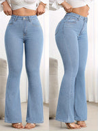 Fashionable Versatile  Stretch Slim-Fit Women's Flared Jeans - Blue