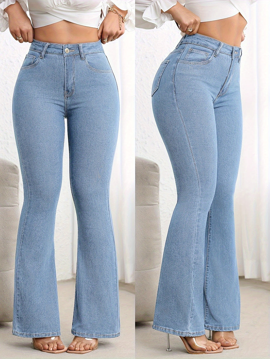 Fashionable Versatile  Stretch Slim-Fit Women's Flared Jeans - Blue