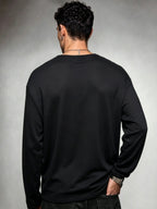 Spring/Autumn Men's Henry Shirt Long Sleeve T-Shirt, Three-Button Half-Open Placket, Round Neck, Black, Loose Fit Casual Knit Base Layer, Daily Commute Pullover Top - Black