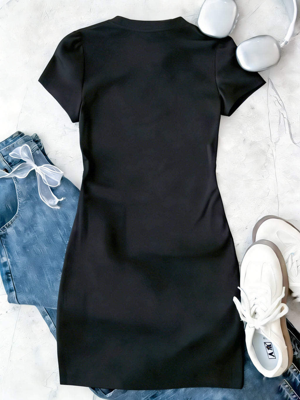 Summer Elegant Women's Pure Short-sleeve Dress, Y Casual Style, Clover Stripe Print Short-sleeve Top. 100% Round-neck Short-sleeve T-shirt, Machine Washable, Comfortable and Versatile. Breathable, Skin-friendly, Easy to Care for, Soft and Smooth. - Black