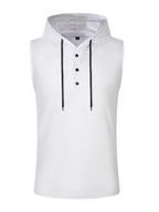Men's Sleeveless Hooded Henley Shirt - Lightweight, Breathable Polyester | Summer Casual & Sporty Top with Button Detail | Machine Washable - White