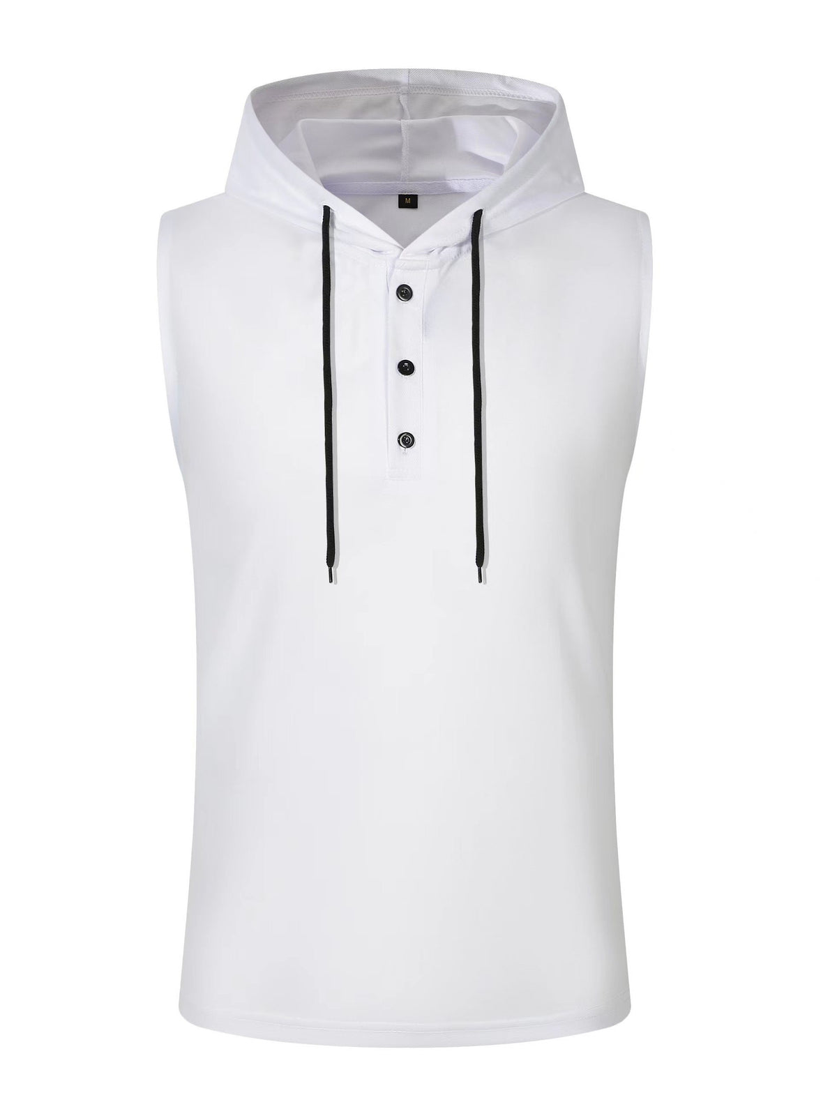 Men's Sleeveless Hooded Henley Shirt - Lightweight, Breathable Polyester | Summer Casual & Sporty Top with Button Detail | Machine Washable - White