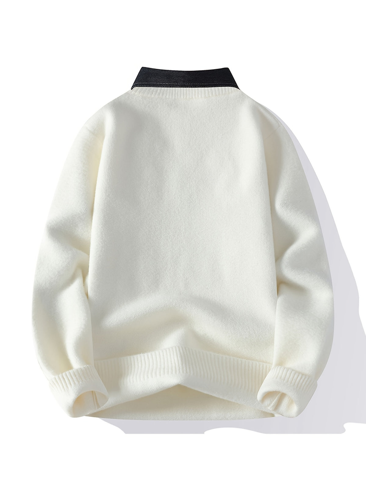 New Autumn And Winter Styles for Young Men'S Lapel Fake Two-Piece Knitted Sweater, Warm Sweater, Fashionable, Casual And Versatile - Off-white