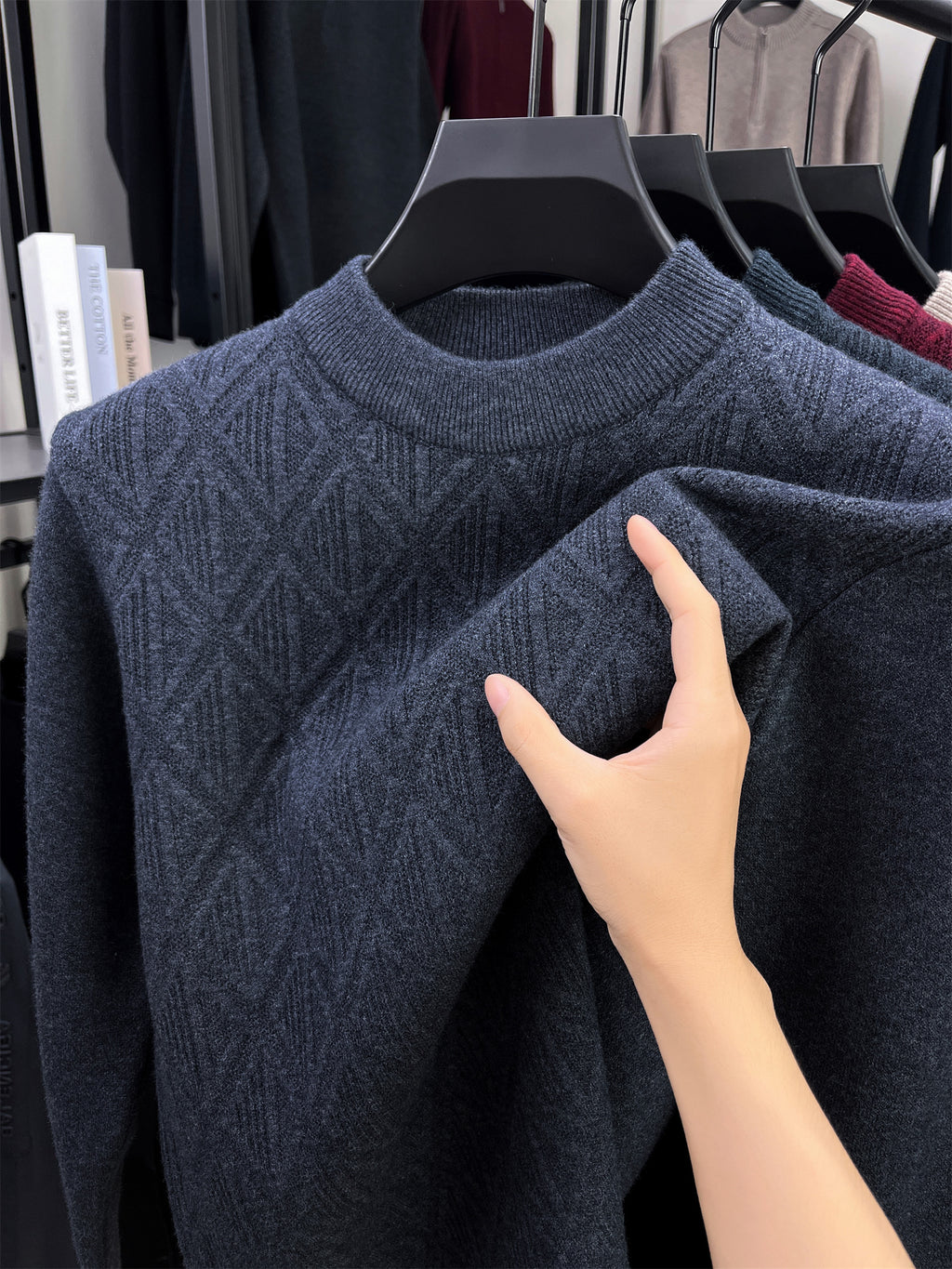 Autumn Winter Knit 3D Solid Round Neck Sweater, Basic Knit Pullover Top, Men'S Fashion Long Sleeve Sweater, Size All - Medium Gray