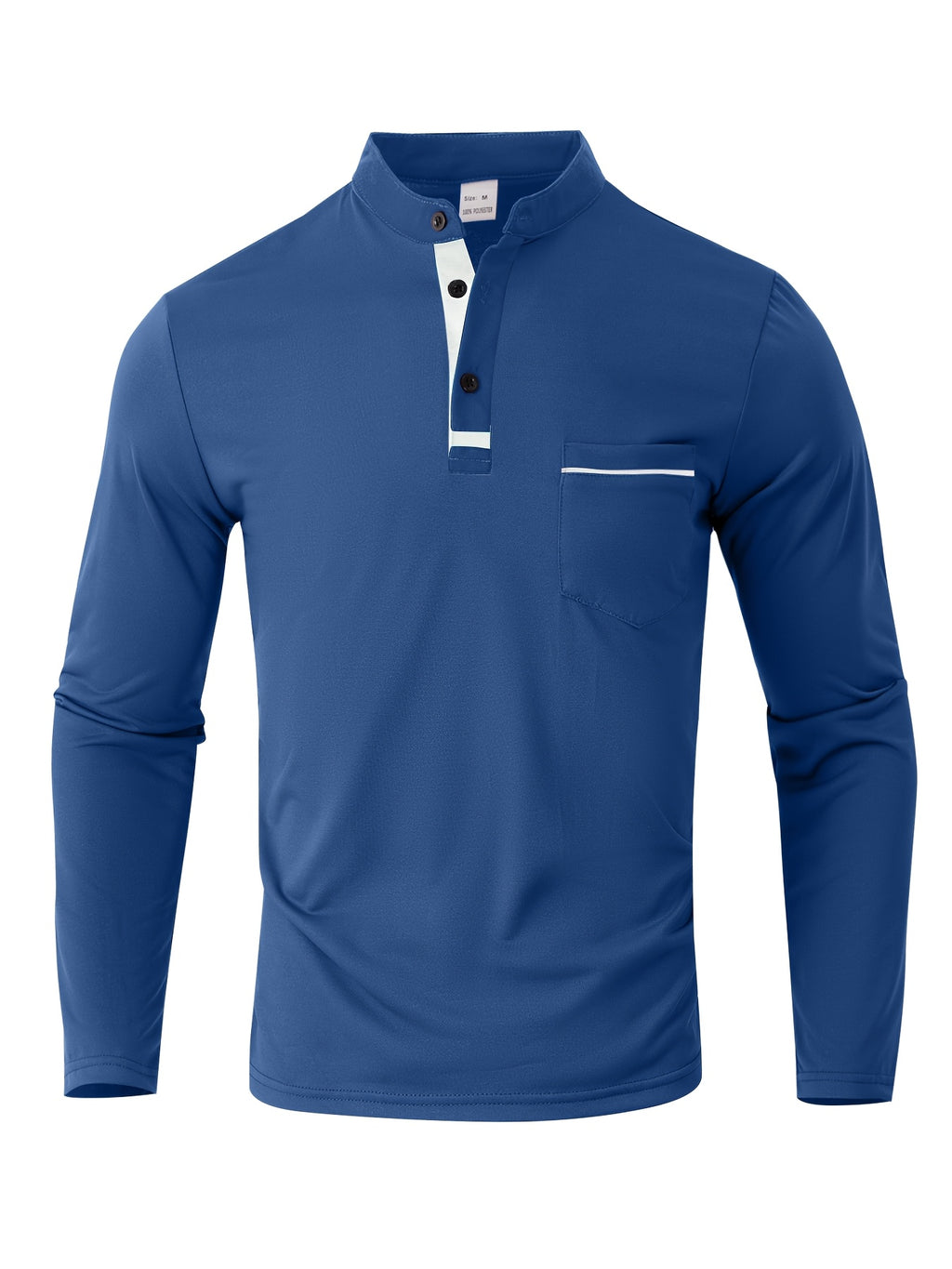 [Josh May OBM] 3pcs Men'S Long Sleeve Henley Shirts, Skin-Friendly Comfortable Fabric, Natural Elasticity Wearing Experience, Slim Casual Fit, Stand Collar Button-Up Design, Contrast Color Patchwork Detail, Chest Pocket Decoration - Sea Blue + Light Gray + Black