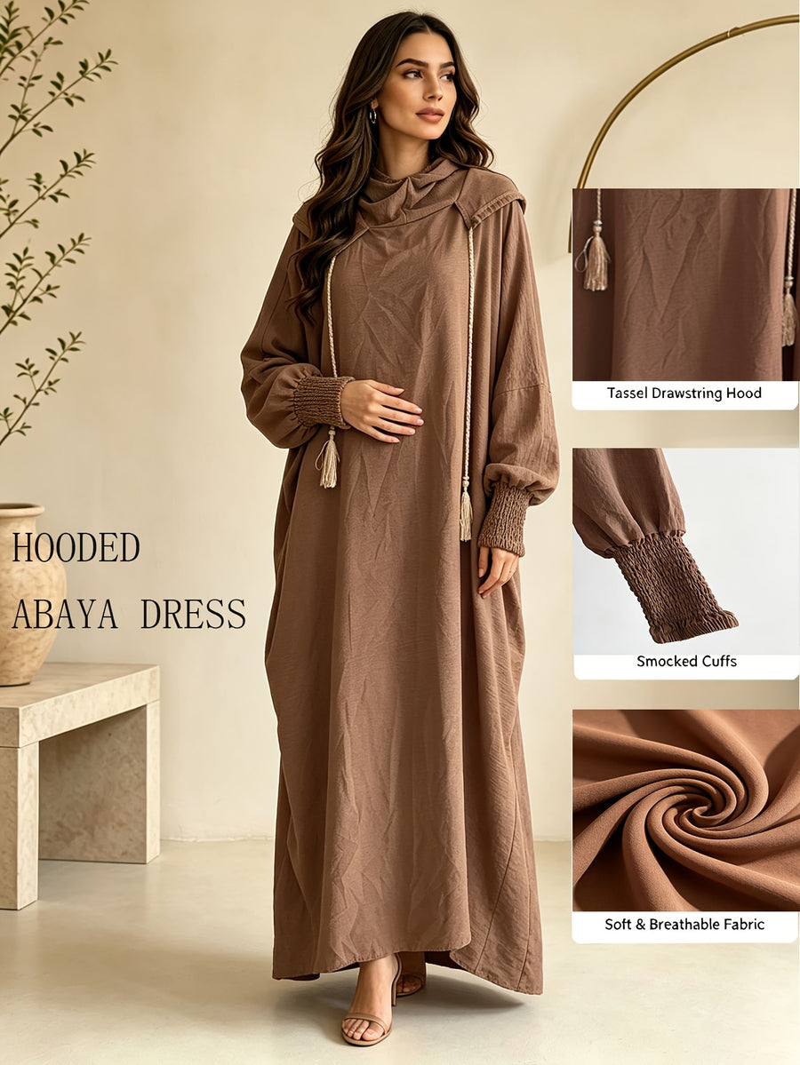 Plus Size - 1pc Women'S Hooded Double-Layer Abaya Dress, Casual Loose Breathable Prayer Robe, Suitable for Daily Wear Or Gifting - Khaki
