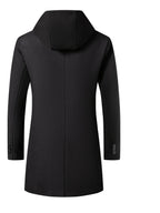 Pearson OBM Youth Men's Student Korean-Style Casual Tweed Wool Blend Overcoat, Mid-Length with Detachable Hood, Trendy Outerwear for Men - Black