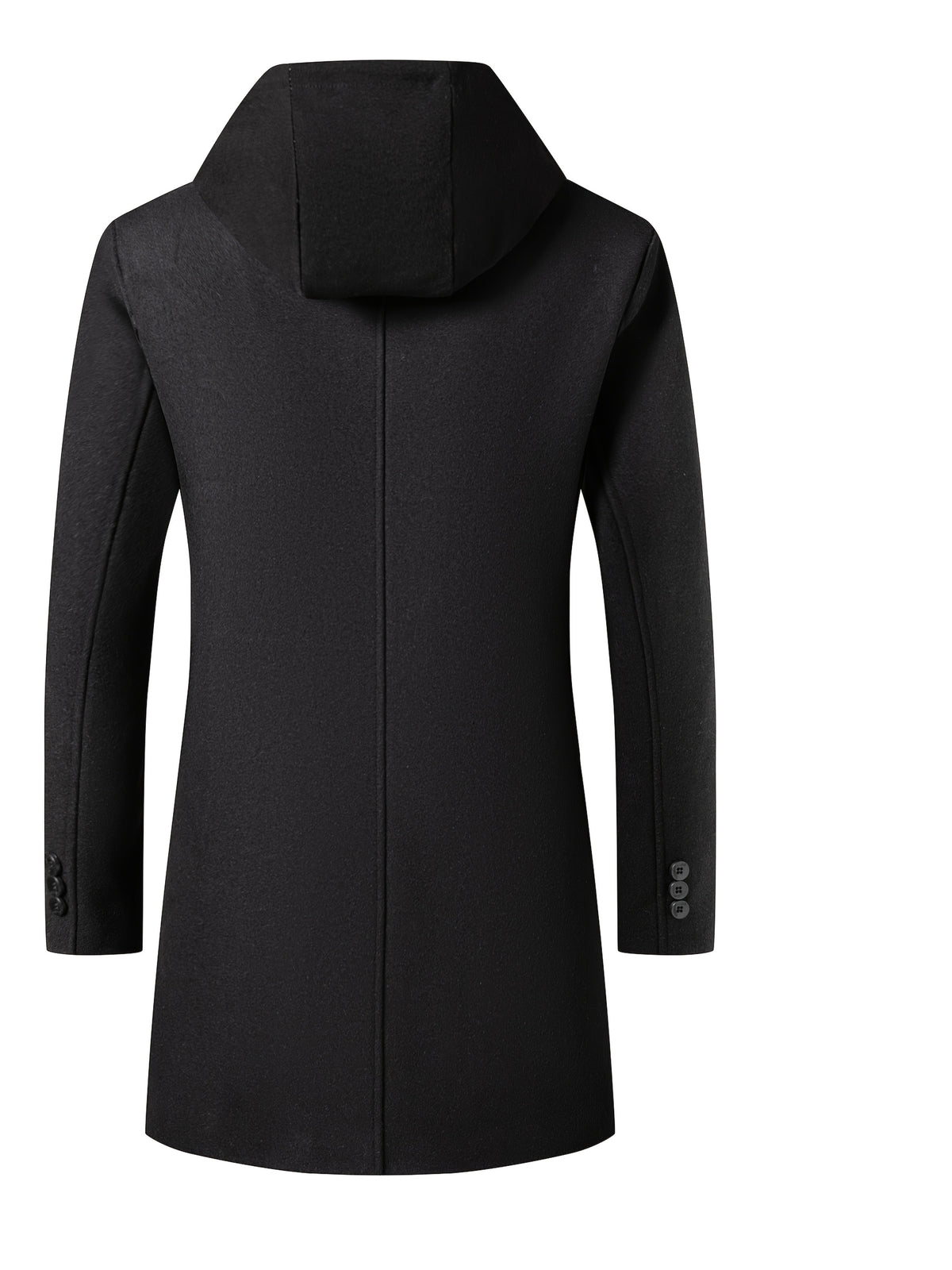 Pearson OBM Youth Men's Student Korean-Style Casual Tweed Wool Blend Overcoat, Mid-Length with Detachable Hood, Trendy Outerwear for Men - Black