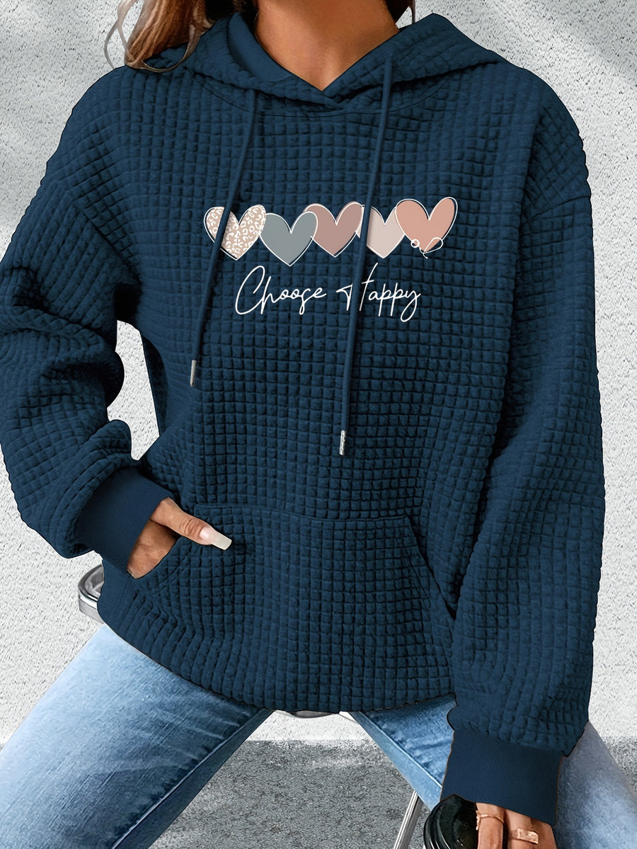 Graphic Print Hoodie, Drawstring Casual Hooded Sweatshirt for Fall And Spring, Women'S Clothing - Dark Blue