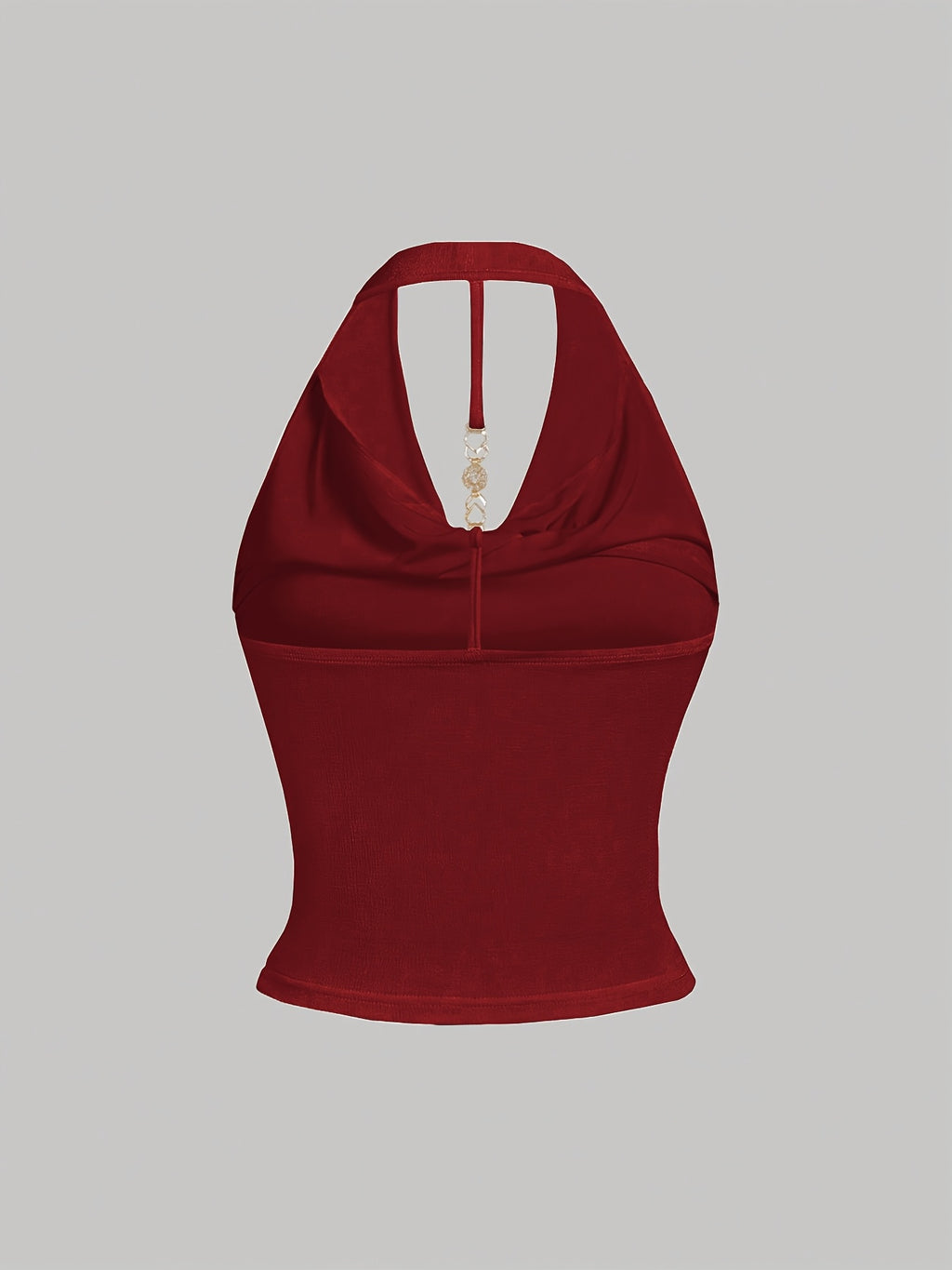 White Halter Neck Strapless Tank Top, Women's Solid Color Sexy Sleeveless Outerwear Top - Burgundy