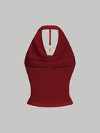 White Halter Neck Strapless Tank Top, Women's Solid Color Sexy Sleeveless Outerwear Top - Burgundy