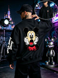 Halloween Sweatshirt, Men's Autumn/Winter Long-Sleeve Top, Casual and Versatile Sweatshirt, "Disney" Mickey Mouse Scared Face Print Men's Apparel, Perfect for Holiday Outfits, Daily Wear, and Party Attire - Black