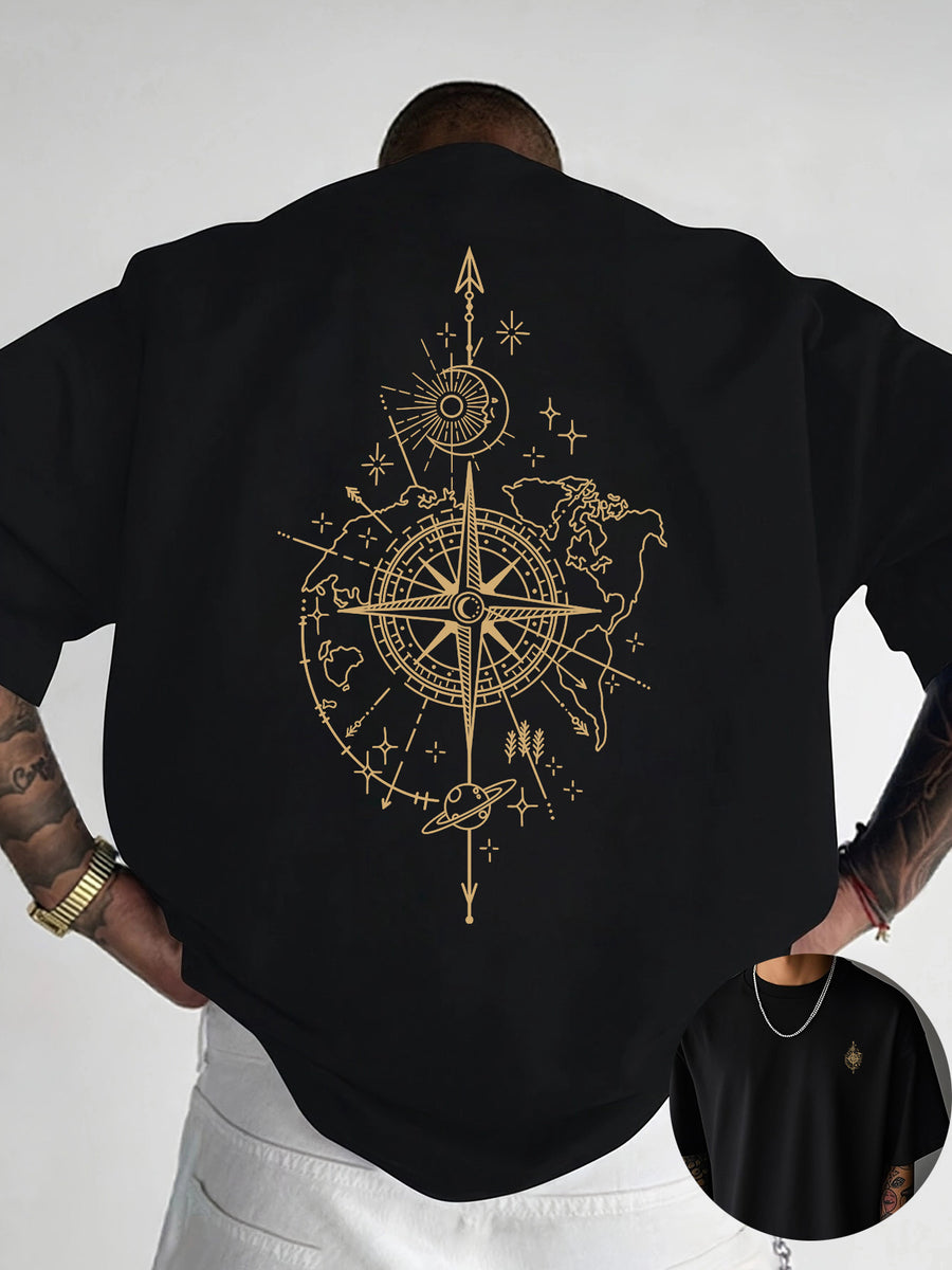 Creative Front and Back Print Round Neck T-Shirt, Pure Cotton Summer Fashion Short Sleeve Top for Casual Daily Style Essential Outing Gift Choice - Black