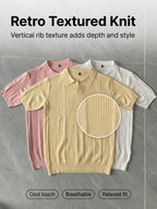 Men'S 3pcs Old Money Johnny Collar Vertical Textured Knit Polo Shirts, Breathable Casual Short Sleeve Tops, Multi-Color Set for Business Golf Vacation Summer Wear - White-pink-yellow
