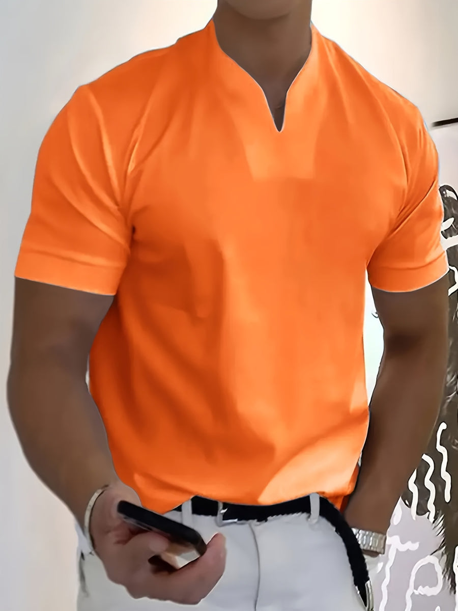 A 2026 New Style Men'S Summer Casual Sports V-Neck T-Shirt, Featuring a Street Fashion V-Neck Design, a Lightweight And Breathable Training Shirt for Exercise And Fitness, Suitable As a Base Layer for Daily Wear - Tangerine