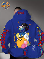 Warner Bros. Men's Adventure Time Full Cast Themed Trendy Fashion Pullover Hoodie with Family Portrait Character Print - Multicolor-Blue