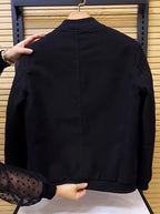 Men's Jacket Outerwear Spring/Autumn Top Workwear Patchwork Casual Trendy Baseball Jacket Short Versatile Style - Black